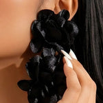 Black Double Layered Rose Fabric Earrings