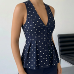 Polka Dot Halter Neck Peplum Top