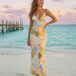 Tropical Patchwork Print Spaghetti Strap Maxi Dress