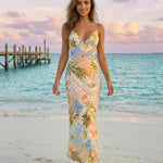Tropical Patchwork Print Spaghetti Strap Maxi Dress