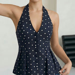 Polka Dot Halter Neck Peplum Top
