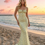 Yellow Floral Print Tie Strap Bodycon Maxi Dress