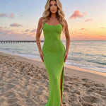 Green Backless Lace-Up Split Bodycon Maxi Dress