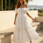 White Off-Shoulder Tiered Maxi Dress