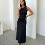 Black Ruched Waist Sleeveless Bodycon Maxi Dress