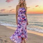 Floral Print One-Shoulder A-Line Midi Dress