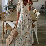 Casual Loose V-neck Printed  Long Dress