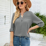 Zeagoo Solid Color Shirt Loose Casual V Neck Long Sleeve Western Blouse