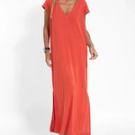 Zeagoo Women's Casual V-neck Short Sleeve Loose Fit Slit Dress