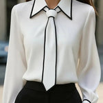 Fashion Contrast Tie Long-sleeved Casual Shirt