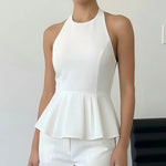 White Halter Neck Peplum Blouse