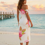White Floral Print One-Shoulder Bodycon Maxi Dress