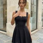 Black Lace Trim Corset Waist Flared Mini Party Dress