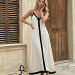 White Contrast Trim V-Neck Sleeveless Maxi Dress