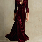 Brown Elegant Retro Suit Collar Velvet Long Dress