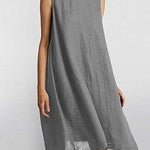 Zeagoo Women's Cotton Linen Dress Sleeveless Crew Neck Loose Baggy Dress