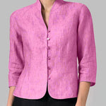 Zeagoo Stand Collar Button Slim Fit Three Quarter Sleeve Shirt Top