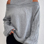 High Neck Cutout Off Shoulder Long Sleeve Loose Sweater