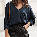 Zeagoo V-Neck Long Sleeve Buckle T-Shirt Plain Shirts Shirt Top Elegant Shirts Casual Slim Fit Basic