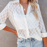 Zeagoo Long Sleeve Button Up Shirt Summer Sheer Tulle Top for Women Casual Loose Business Casual 2026 | Under