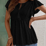 Zeagoo Eyelet Tie-Neck Flutter-Sleeve Top Solid Color Casual Blouse for Women Casual Work Office Loose Fit 2026 | Under $40
