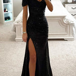 Party Sequin Off-Shoulder Slit Dress