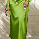 Zeagoo Women's Classic Satin Mesh Sleeve Ruched Maxi Wrap Dress