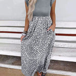 Zeagoo Women's Black Leopard Stitching Long Dress Summer Waist Slimming Maxi Dress
