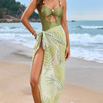 Solid Color One-piece Swimsuit & Skirt Set