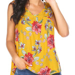 Floral V Neck Pleated Flowy Tank Top - Zeagoo (Us Only)