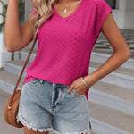 Zeagoo V Neck Eyelet T Shirts Cap Sleeve Tops