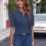 Zeagoo Women Short Sleeve Sweater Pullover Polo Tops