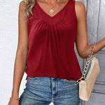 Zeagoo Tank Tops Loose Fit V Neck Ruched Sleeveless Tops
