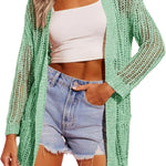 Zeagoo Women 2024 Lightweight Crochet Cardigan Long Sleeve Open Front Knit Sweater Summer Kimono Cover Up with Pockets