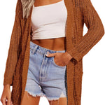 Zeagoo Women 2024 Lightweight Crochet Cardigan Long Sleeve Open Front Knit Sweater Summer Kimono Cover Up with Pockets