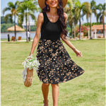 Zeagoo Summer Dress Knee-Length Round Neck Floral Dress (DE Only)
