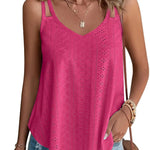 Zeagoo Flowy Strap Eyelet Embroidery Sleeveless Casual Tank Top