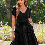 Zeagoo Summer Tiered Mini Dress with Pockets Ruffle Sleeve Dress