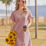 Zeagoo Damen Baumwolle Kleider Casual mit Taschen A-Linie Einfarbig (DE Only)