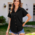 Zeagoo Linen Shirts Cotton Short Sleeve V Neck Button Down Blouses