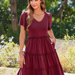 Zeagoo Summer Tiered Mini Dress with Pockets Ruffle Sleeve Dress