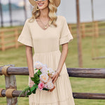 Zeagoo Damen Elegant V-Ausschnitt Kleider A Linie Kurzarm Freizeitkleid (DE Only)