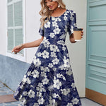 Zeagoo Midi Floral Flutter Short Sleeve Casual Dresses with Pockets