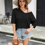 Zeagoo Women's Crochet Off The Shoulder Hollow Out Knit Tops