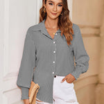 Zeagoo Women's Button Down Shirts Loose Fit Striped Printed Lantern Blouses