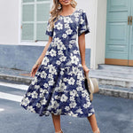 Zeagoo Midi Floral Flutter Short Sleeve Casual Dresses with Pockets