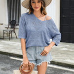 Zeagoo Women's Crochet Off The Shoulder Hollow Out Knit Tops