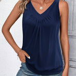 Zeagoo Tank Tops Loose Fit V Neck Ruched Sleeveless Tops