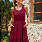 Zeagoo Summer Dress Knee-Length Round Neck Floral Dress (DE Only)