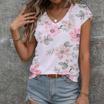Zeagoo V Neck Eyelet T Shirts Cap Sleeve Tops